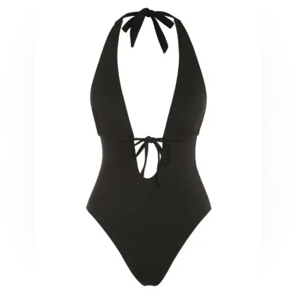 Halter Tie Front Ribbed Cheeky One-piece - Picture 1 of 2